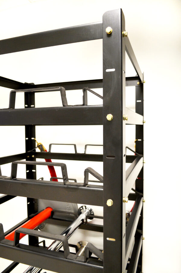 3035 Deluxe Storage Cart padded slots to protect stanchion posts from scratching or denting.