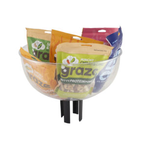 Tensabowl stanchion post topper filled with snacks